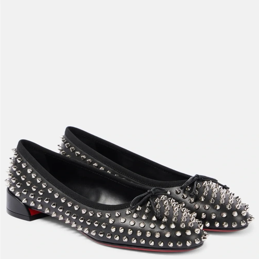 Christian Louboutin Black Silver Studded Flats/IT 39/US 8.5 - Picture 1 of 11